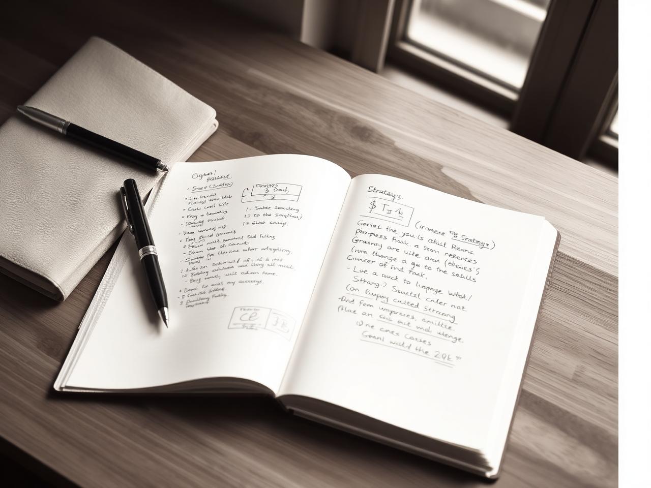Open notebook with handwritten strategy and operations notes