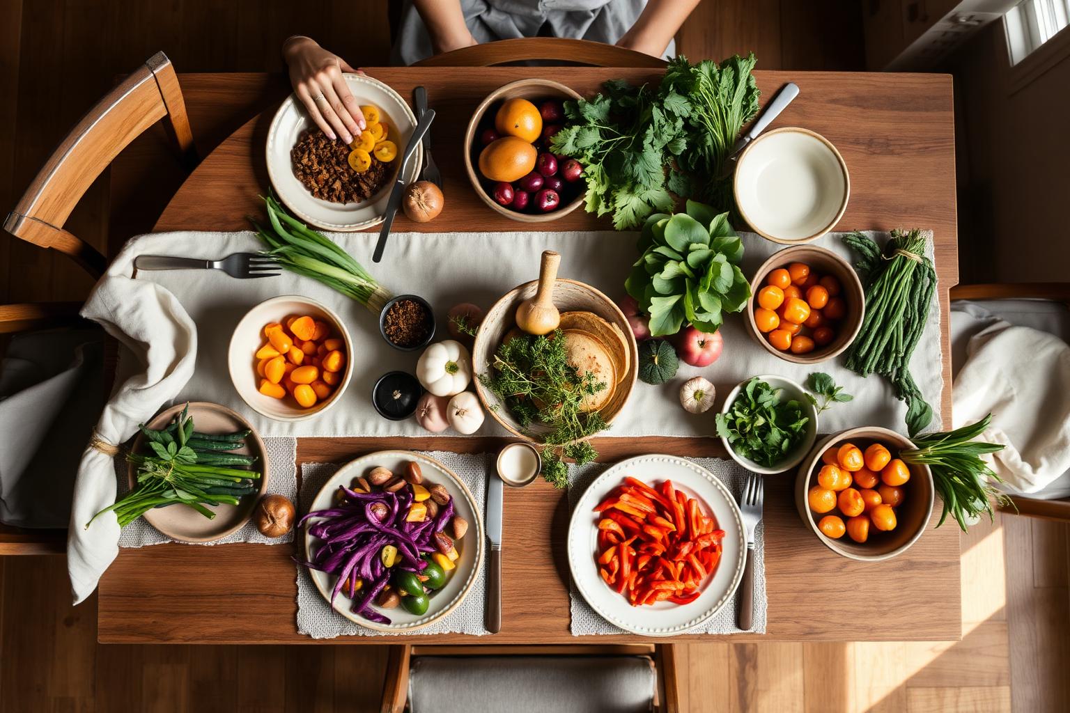 Shared community table set with heritage whole ingredients